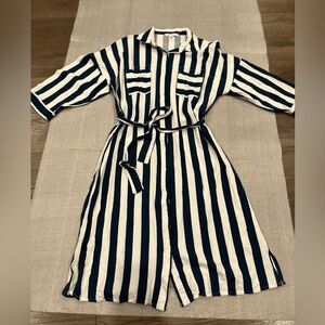 [M]Abel The Label Anthropologie Linen Blend Blue White Stripes Shirt Dresss